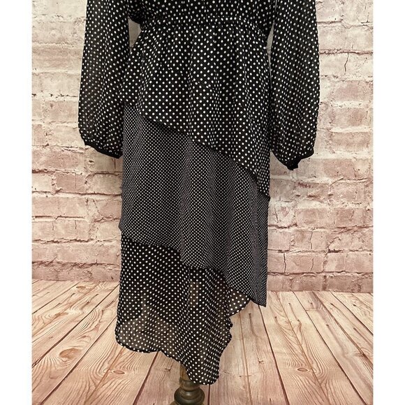 DKNY Womens Black Polka Dot Midi Sheath Dress Long Sleeve Polyester Size M - Picture 3 of 5